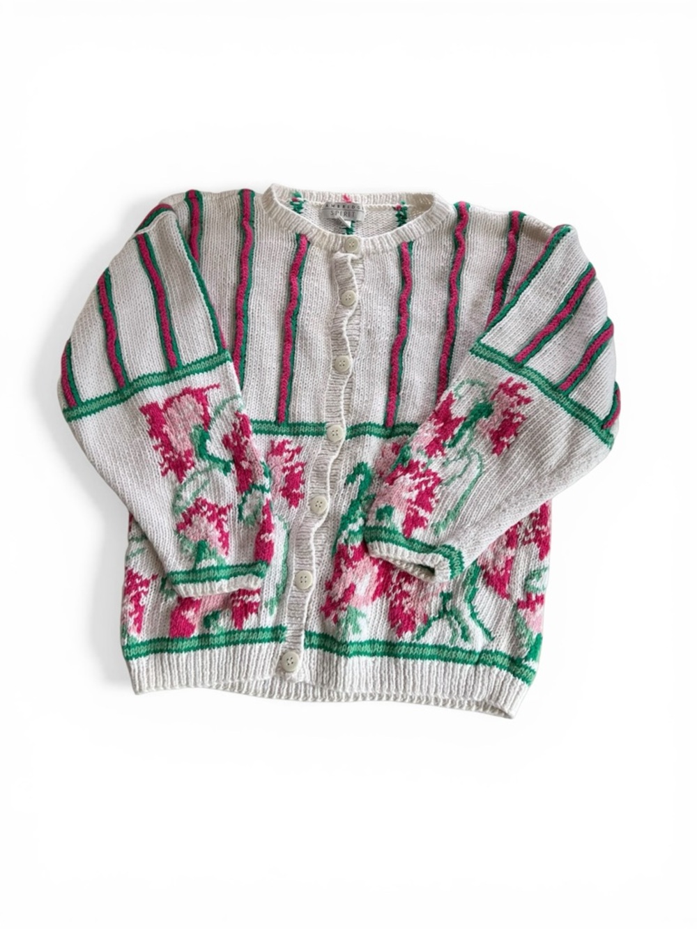 Cambridge Spirits White Floral Stripe Button-Up Cardigan Vintage Women’s L - Picture 2 of 10